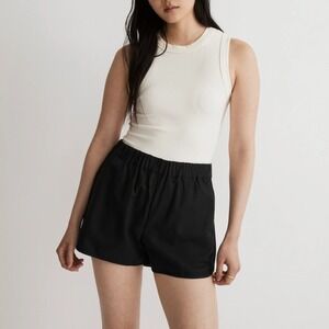 Madewell | Cotton Viscose Pull-On Casual Lounge Shorts in Almost Black